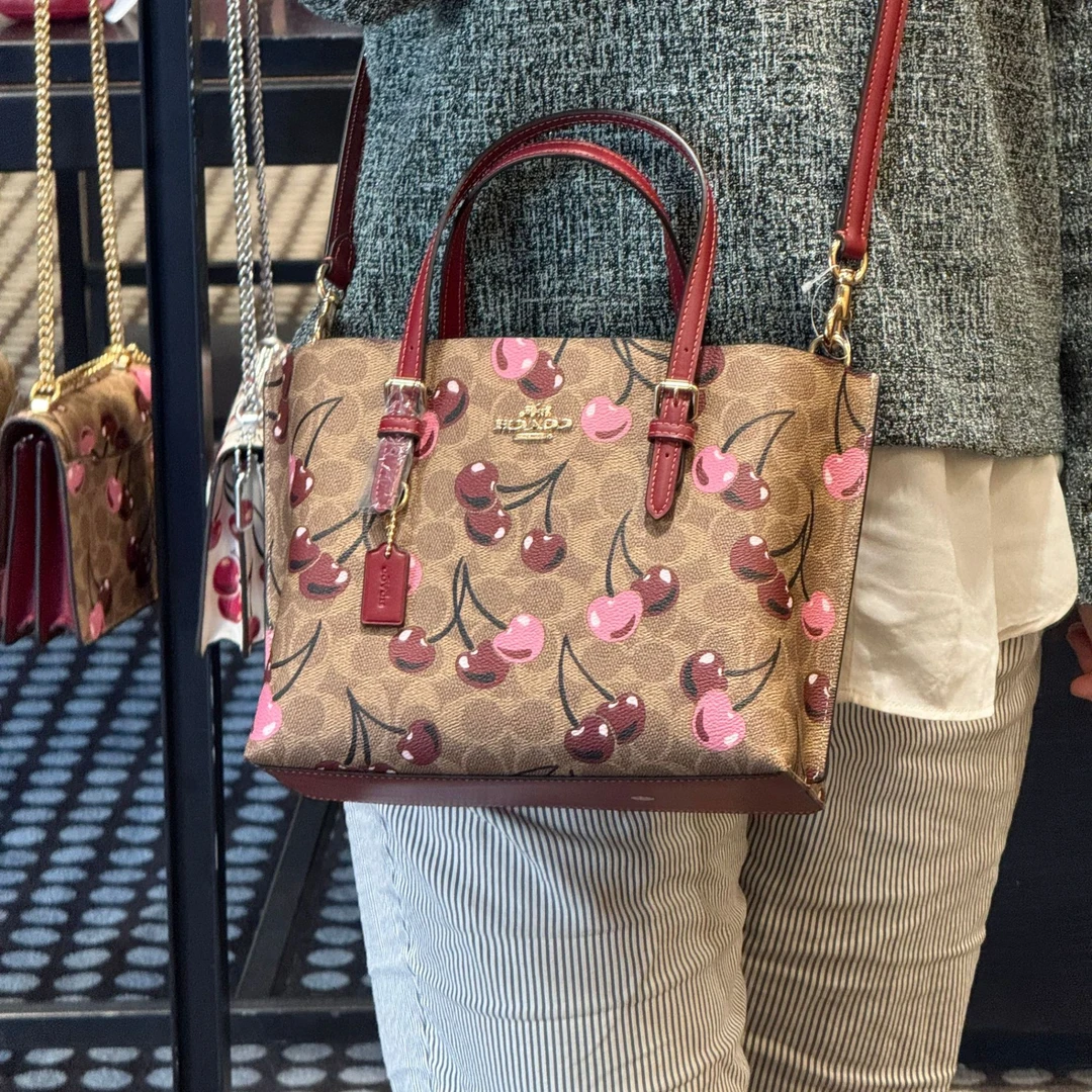 COACH/蔻驰 Mollie 25托特包手提包斜挎包卡其樱桃 25*19*12.5cm