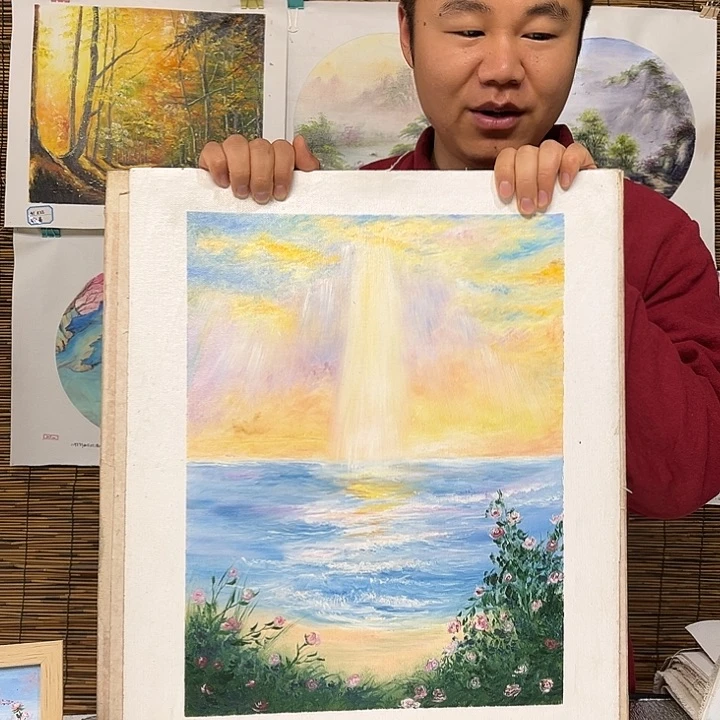油画行路人小院绘画作品竞拍成功了，