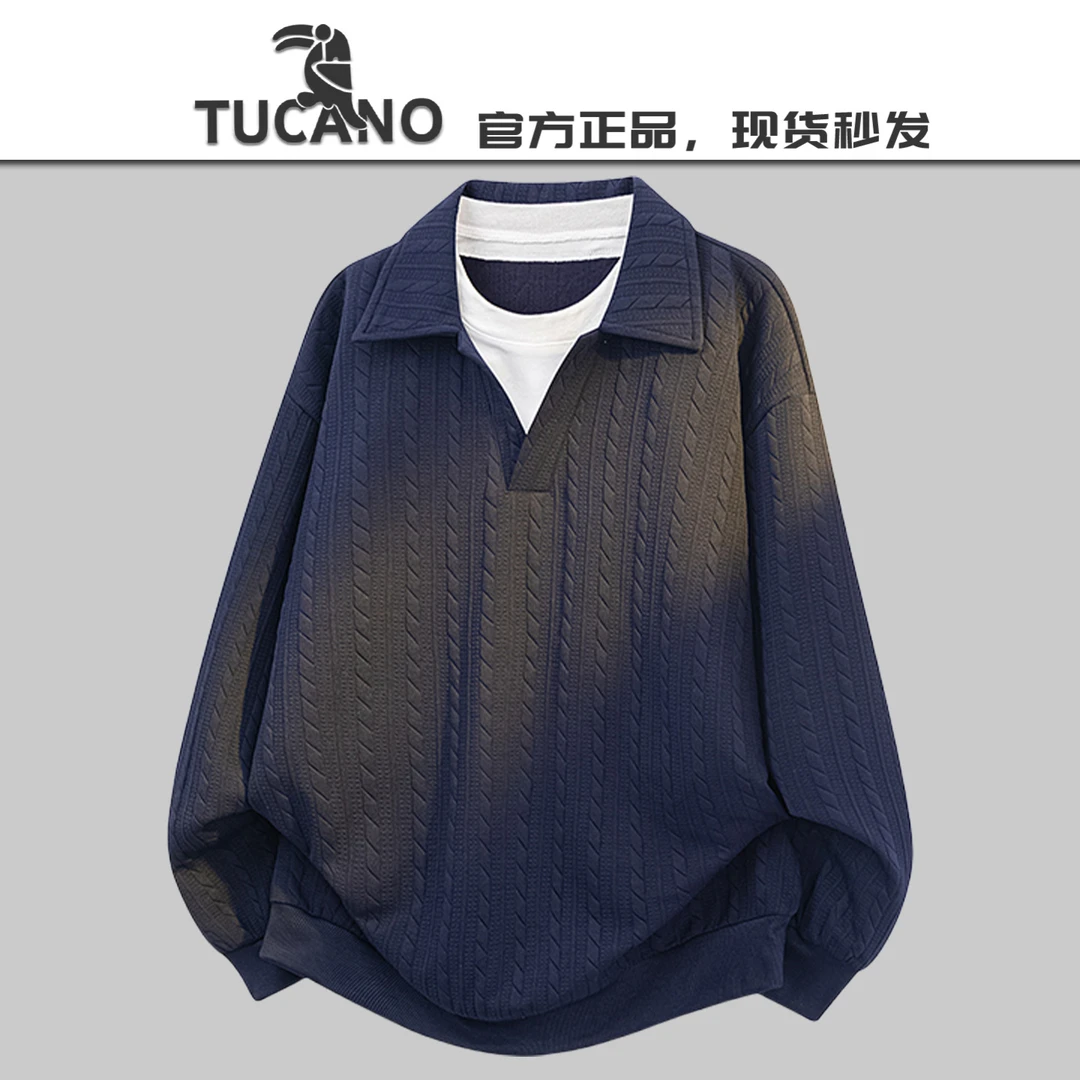 啄木鸟【官方】新款男士秋季港风卫衣假两件翻领外套高街POLO衫上衣