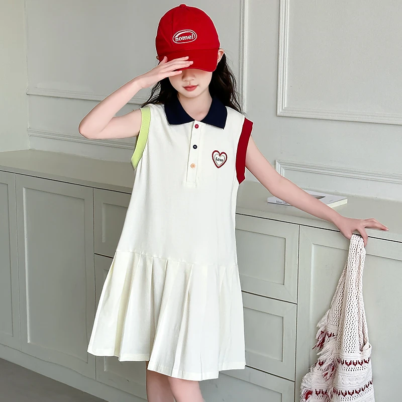 女童连衣裙夏季2025新款女大童夏装韩系polo裙儿童夏天薄无袖裙子
