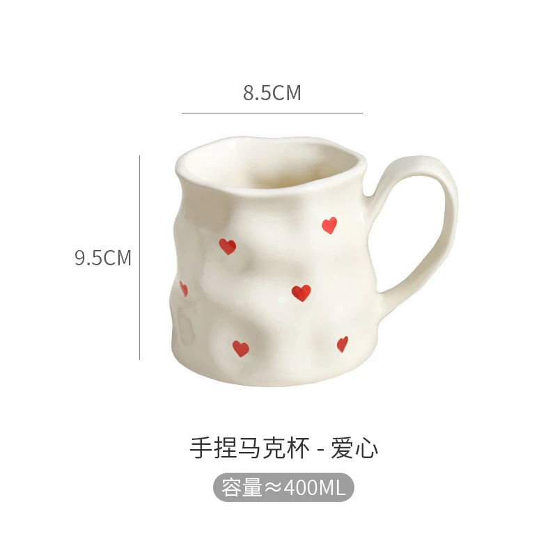 ins高颜值手捏陶瓷杯可爱奶油风蝴蝶结马克杯家用情侣爱心咖啡杯