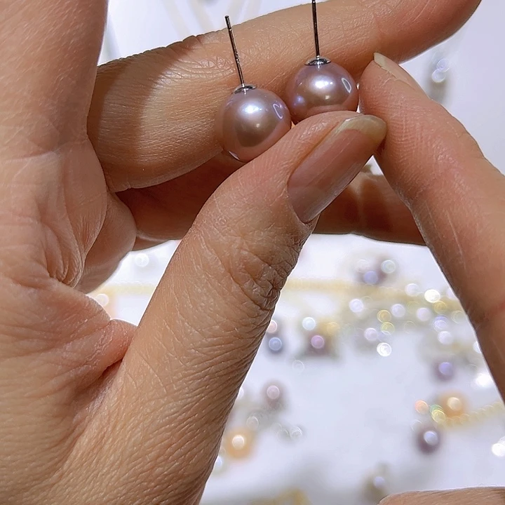 淡水珍珠紫珠耳钉未镶嵌
