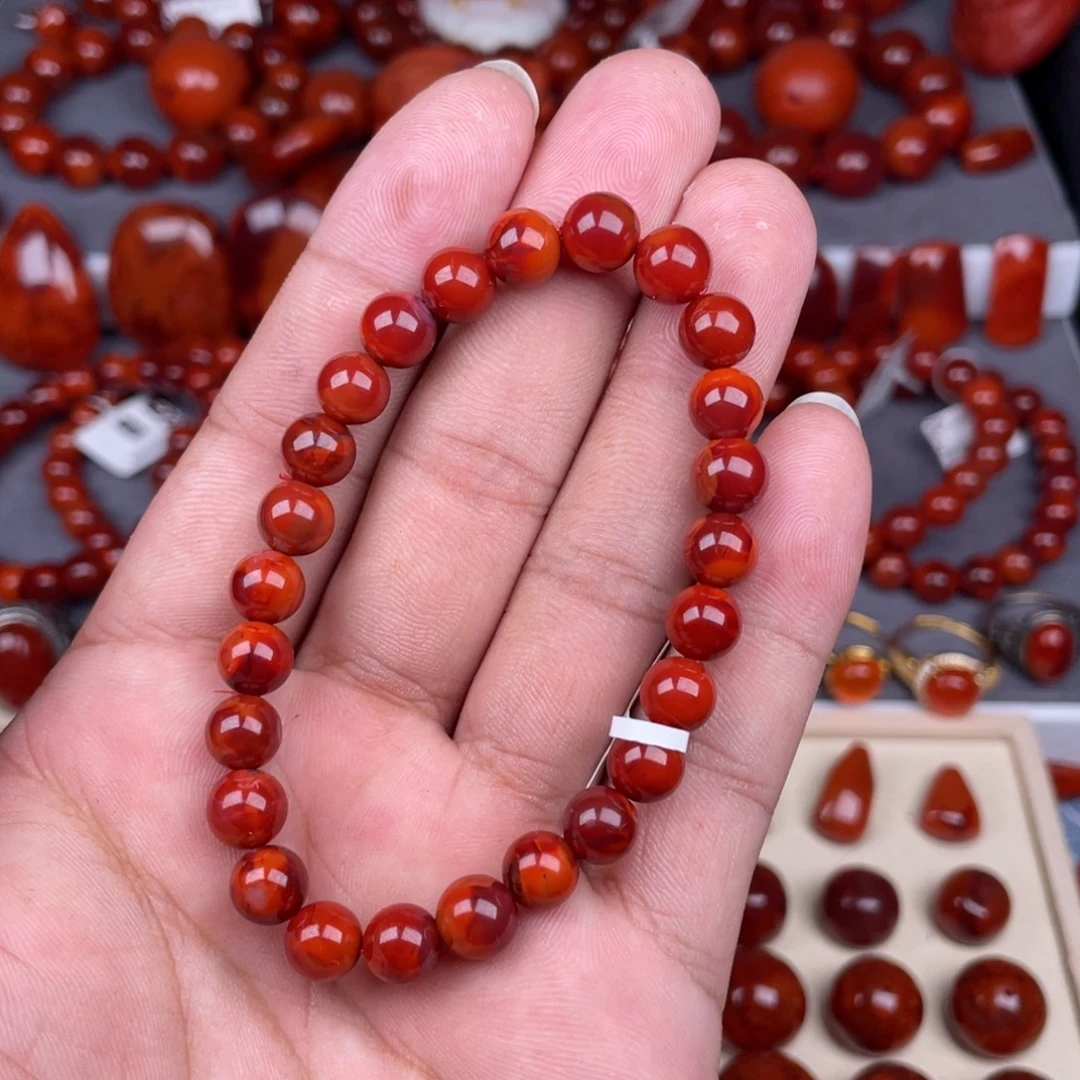南红玛瑙未镶嵌瓦西南红牛血圆珠手串7mm