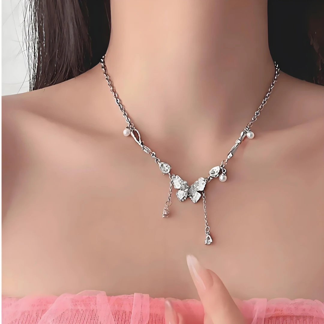 合金仿水晶项链 原创设计仙女风轻奢精致复古小众时尚设计感项链