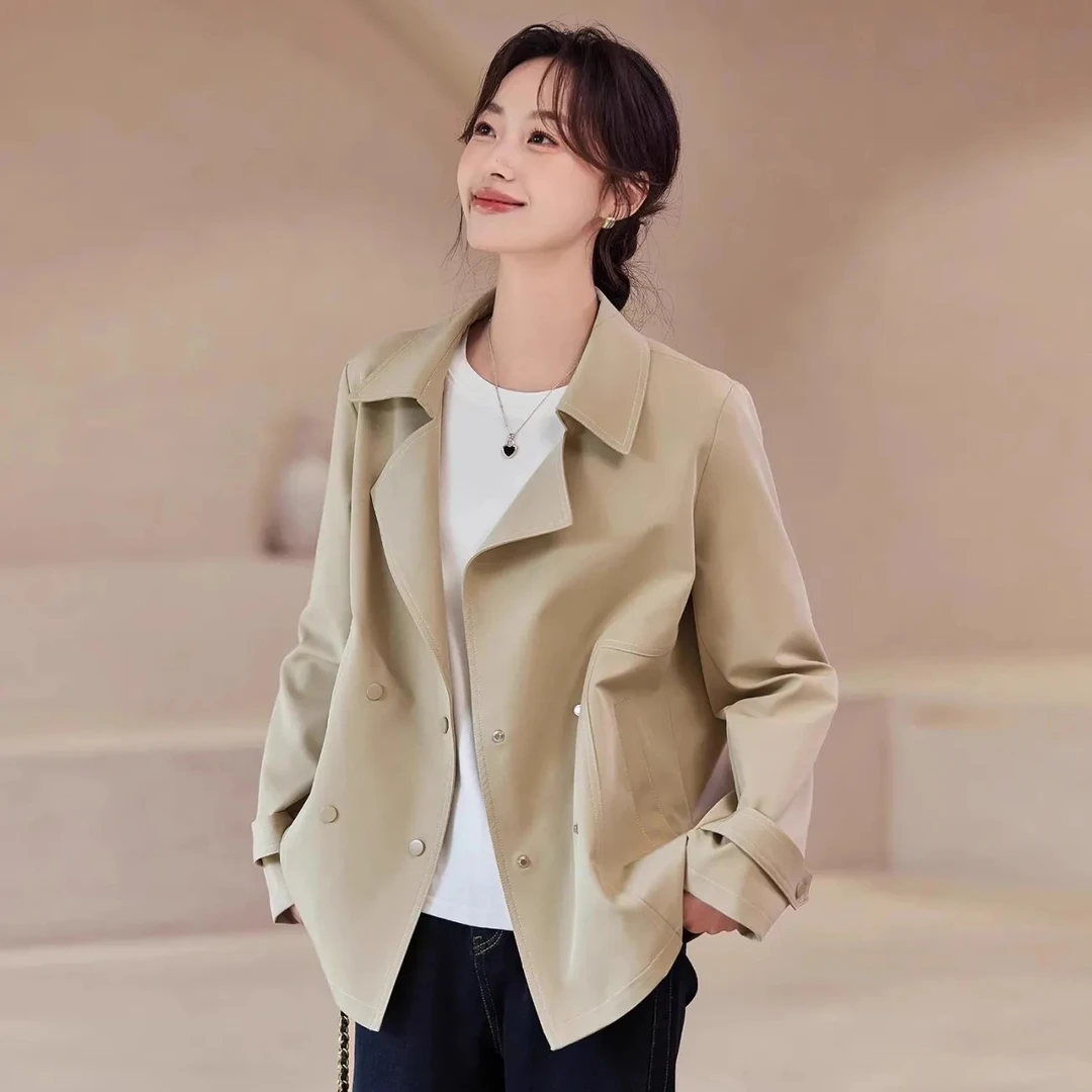 微胖女装卡其色短款风衣女2025春秋新款宽松小个子大码休闲短外套
