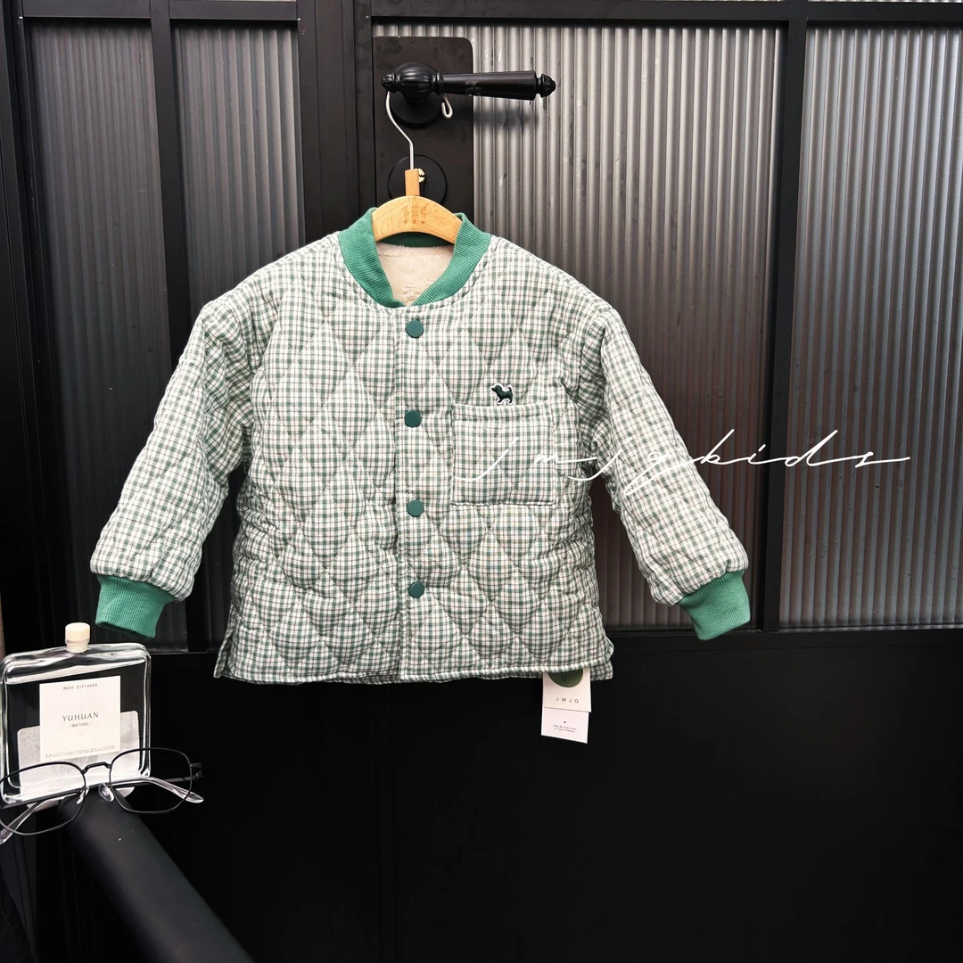 JMJQ秋冬季中小童韩版厚保暖绣标防寒夹毛棉服立领棉袄外套251320