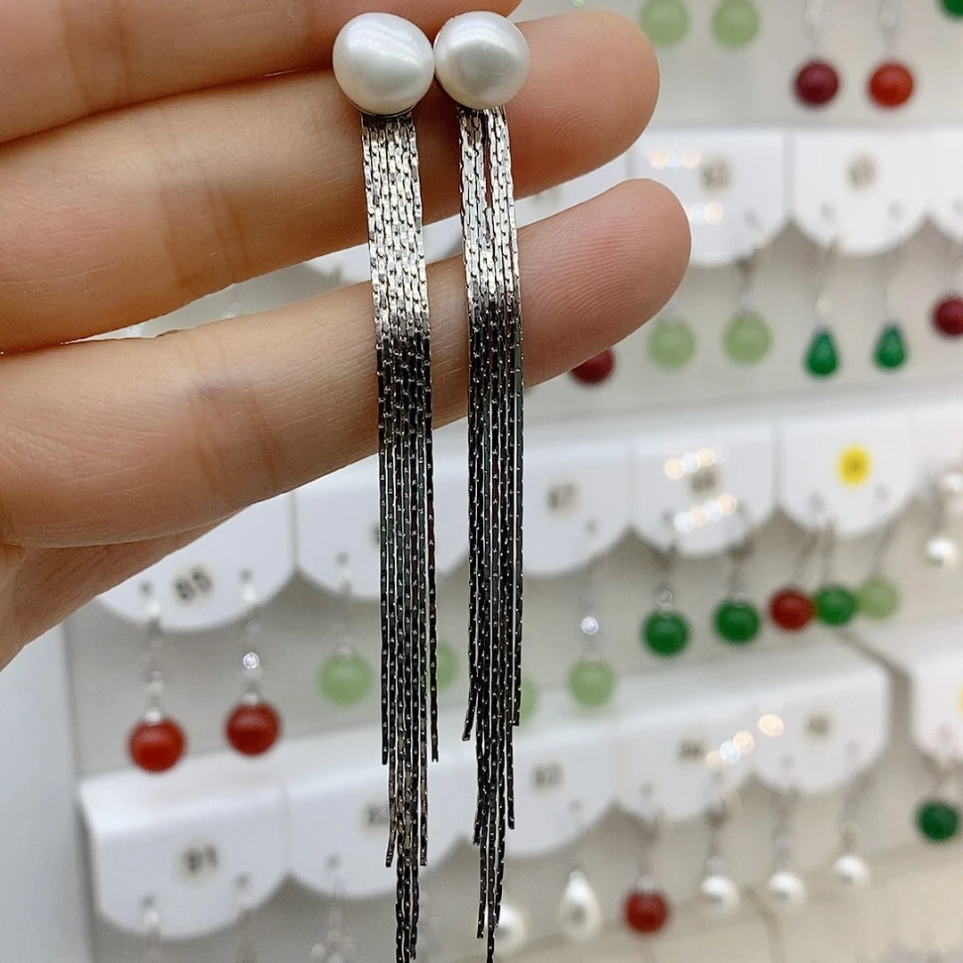 非金属925银锆石天然珍珠流苏