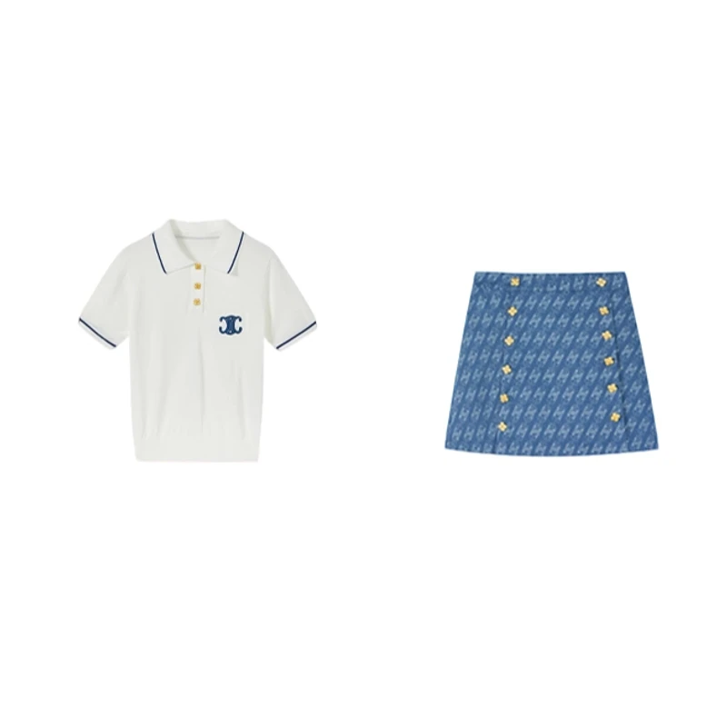 休闲学院风宽松卡通夏装夏季短袖针织+半身裙时尚撞色时尚D328