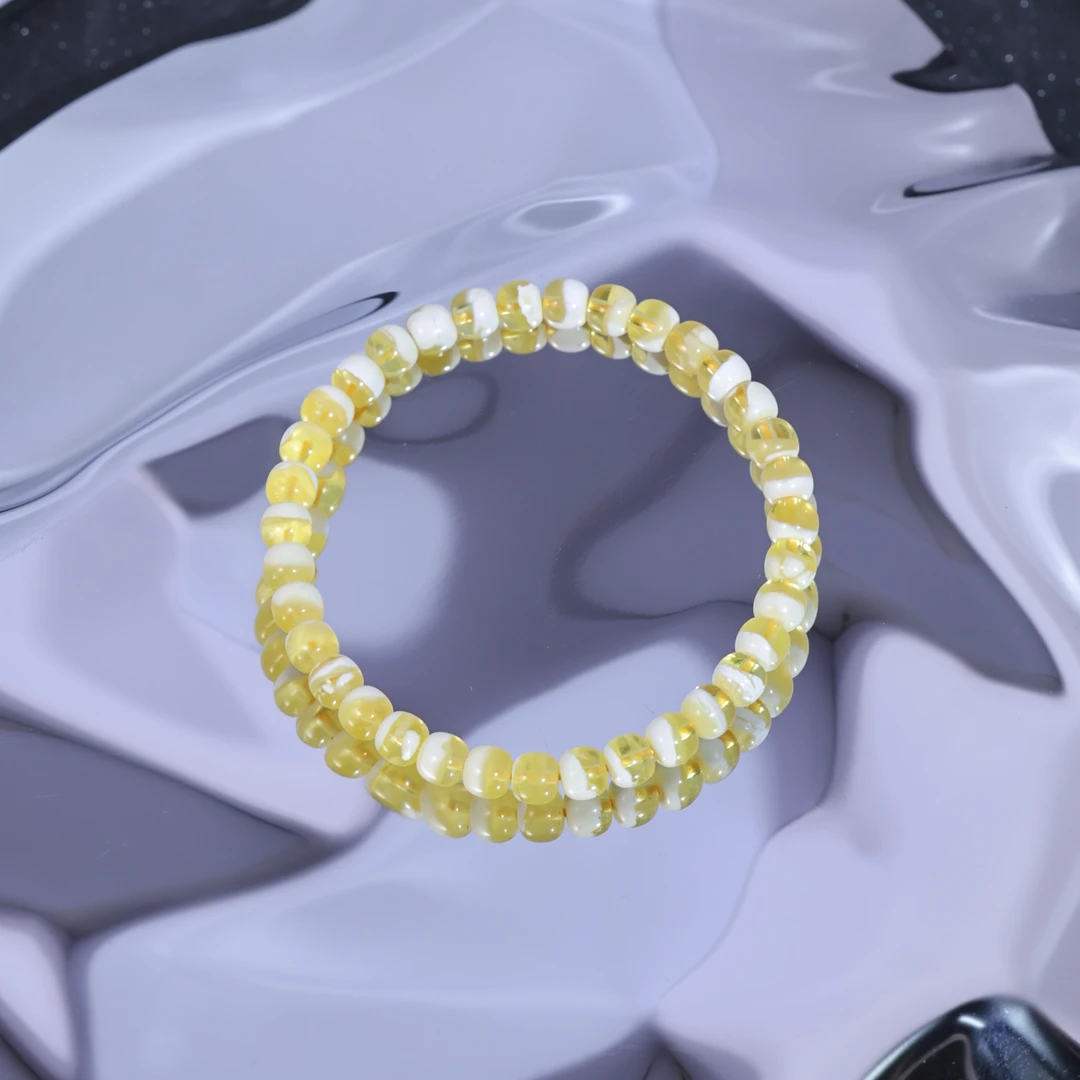 L266  6mm+金瓷白溶洞聚宝盆老型蜜蜡手串天然蜜蜡叠戴文玩单圈