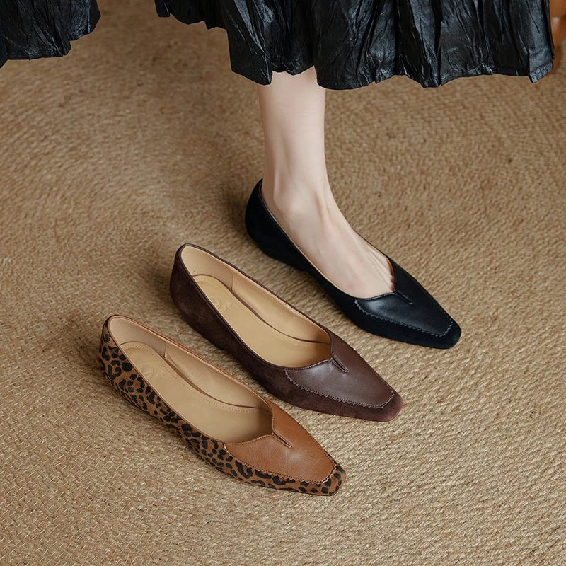 牛皮2.5公分/春季法式复古浅口单鞋女方头粗跟一脚蹬舒适小皮鞋