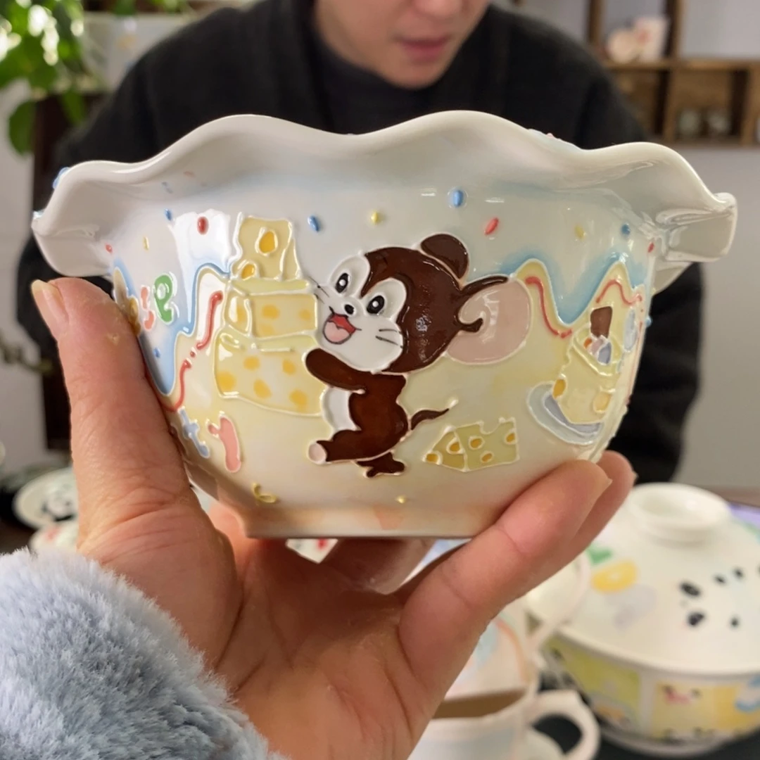 咖***迪瓷片里面不画了景德镇釉下彩手绘