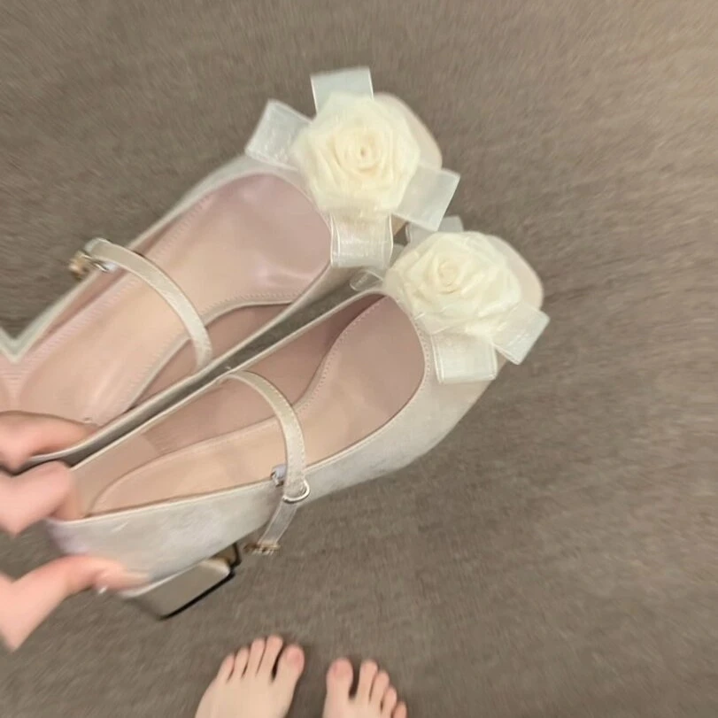 新中式浅口单鞋女低跟春秋复古绒面温柔仙女风法式气质粗跟玛丽珍