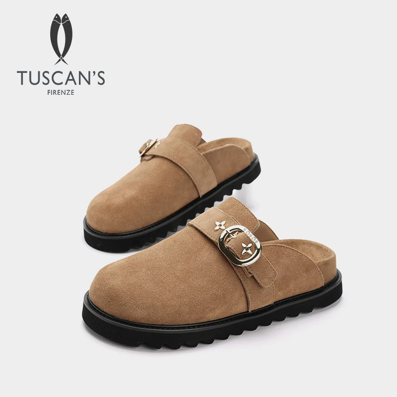 TUSCAN'S真皮休闲女包头拖舒适秋冬软底百搭勃肯鞋