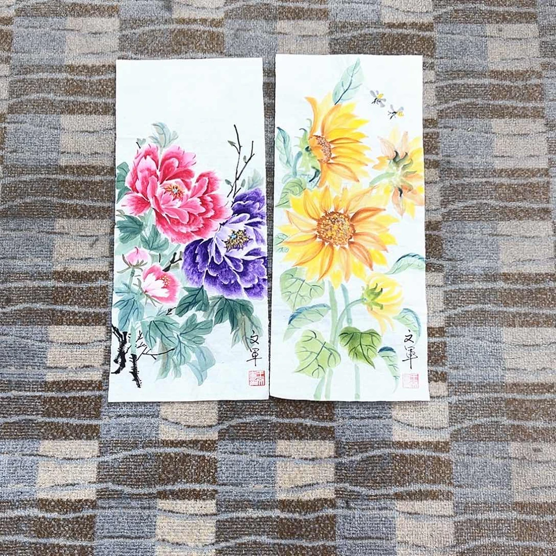 国画文军老师小长条小精品花鸟作品旭2