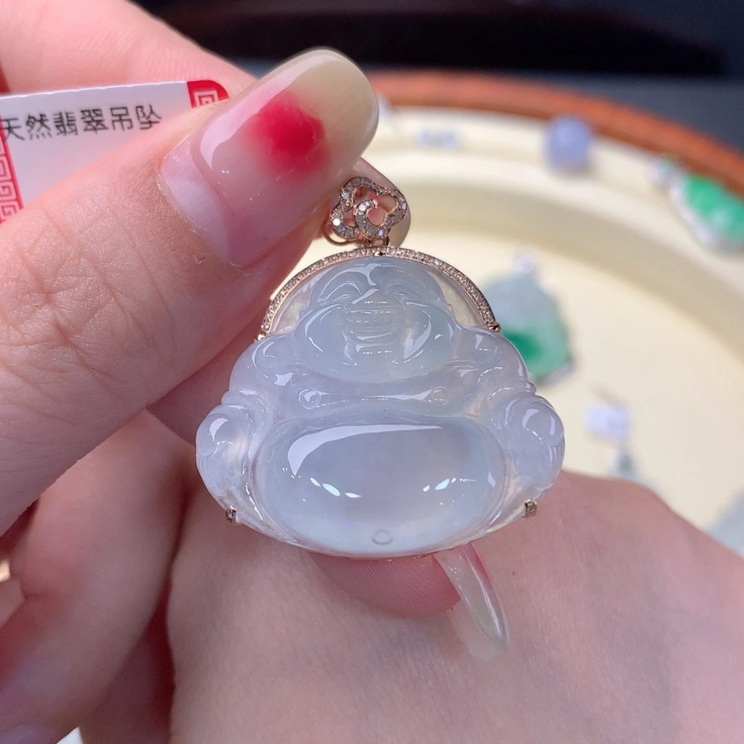 翡翠18K金镶嵌吊坠(不含链)