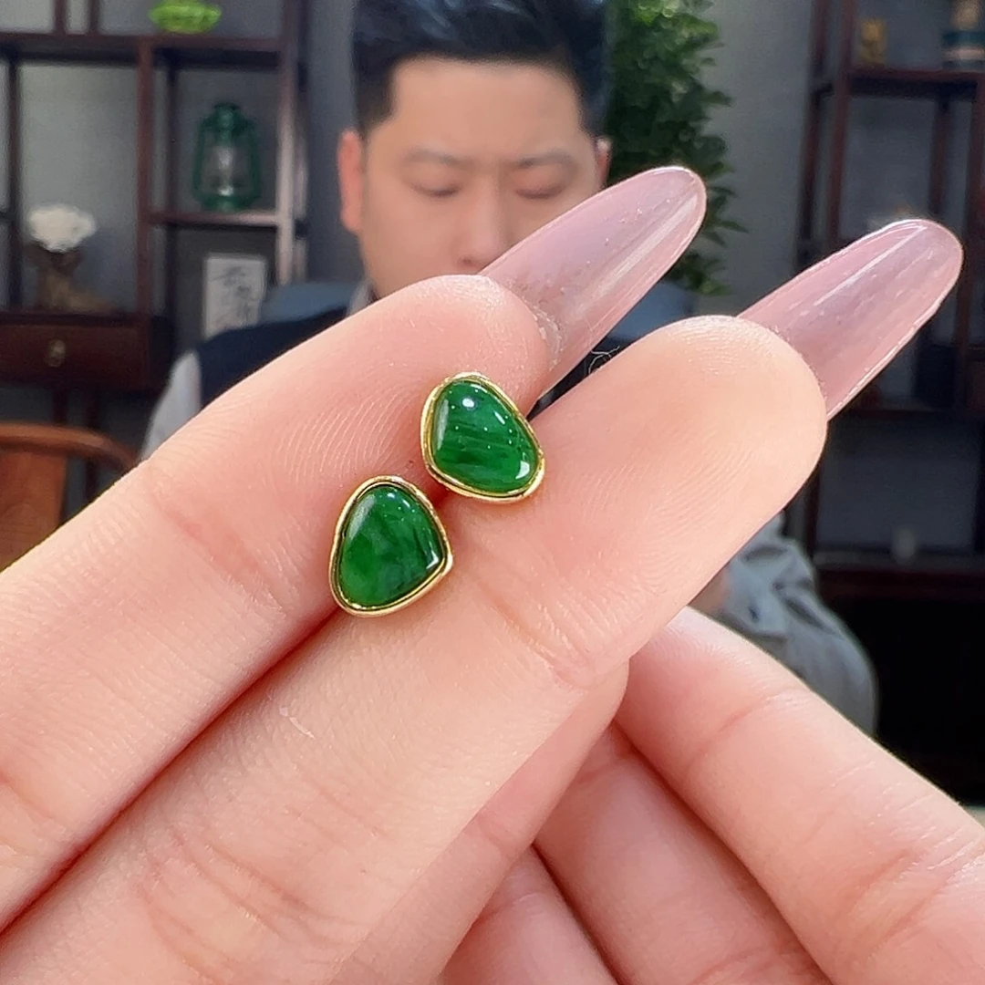 翡翠耳环银S925镶嵌耳环69