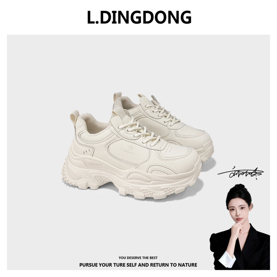 【刘叮咚女鞋】冬日简约时尚加绒增高厚底系带休闲老爹鞋S890