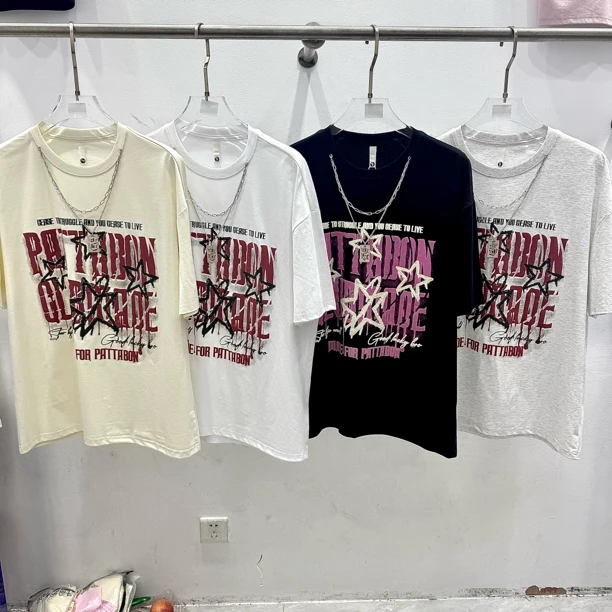 【2025年夏季短袖新款男士】潮牌大阔版发泡带项链设计感