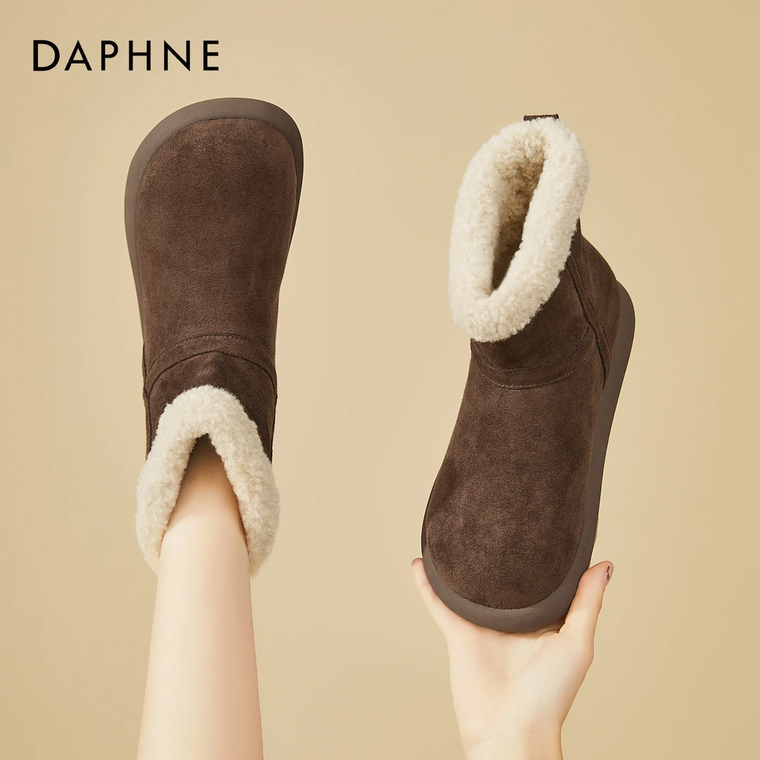 达芙妮加绒保暖雪地靴女款2025冬季新款短靴鞋子百搭毛毛棉鞋