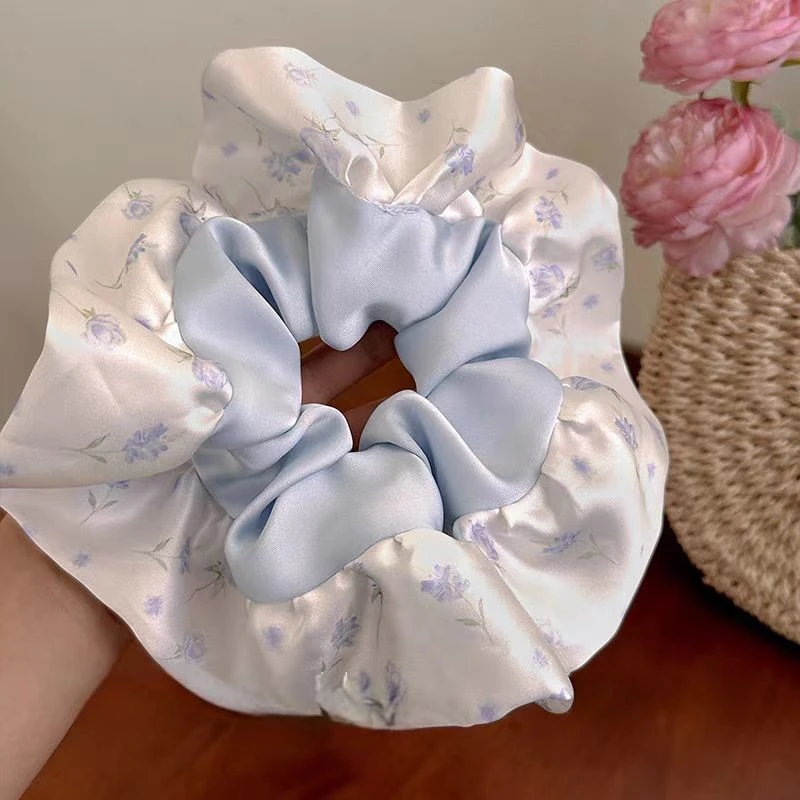 韩版蓝色小碎花大肠发圈女2025新款扎发头绳高级感轻奢风发绳头饰