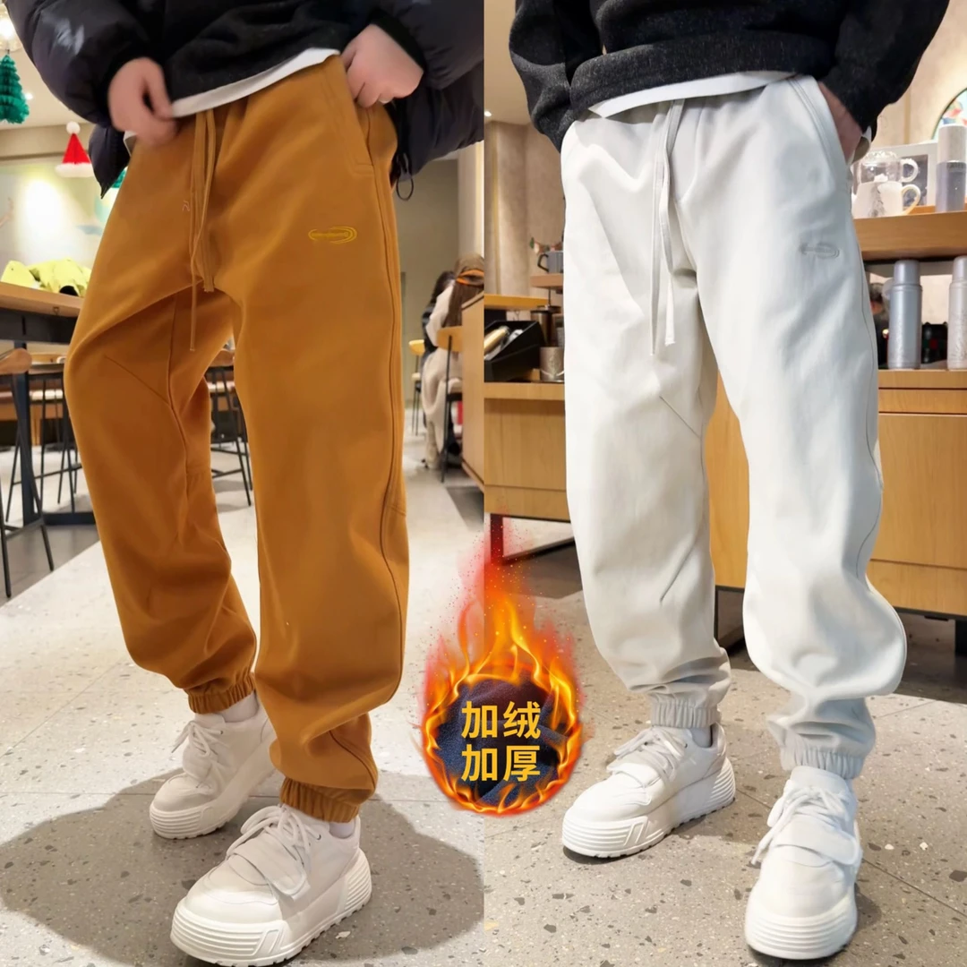 冬季加厚抓绒防风裤子男重磅棉布宽松束脚百搭休闲工装裤潮26005