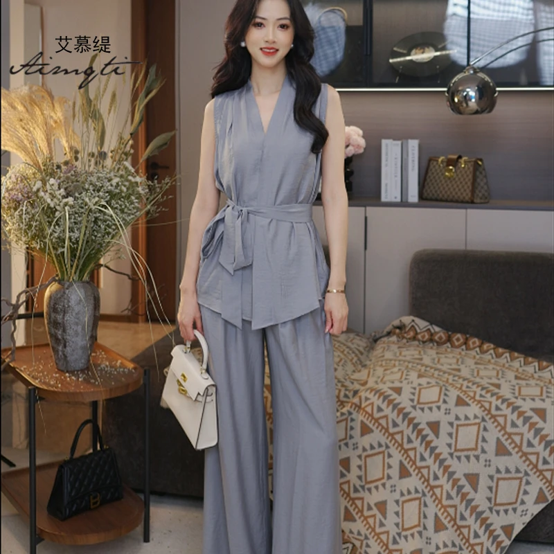 【飒姐】显瘦套装宽松上衣阔腿直筒裤休闲夏季气质两件套女C8098