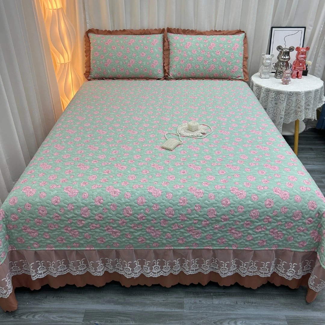 床盖三件套加厚防滑夹棉绗缝亲肤加大韩版公主风双面床单蕾丝花边