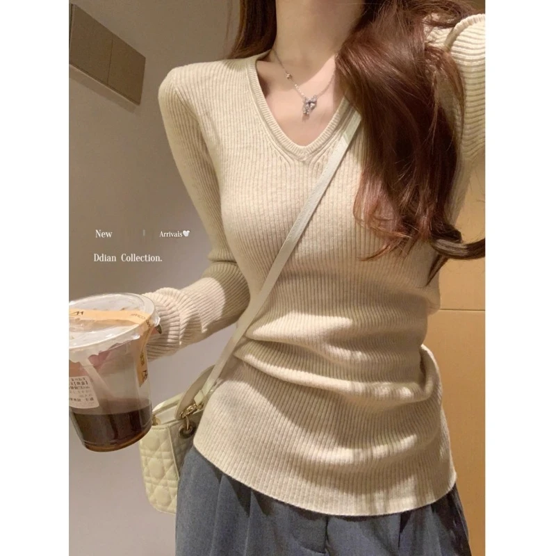 女毛针织衫女秋冬修身方领毛衣显瘦气质设计感百搭外穿长袖打底衫