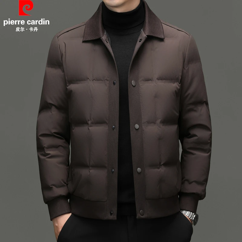 皮尔卡丹正品男士羽绒服秋冬新款商务休闲翻领白鸭绒夹克大码外套