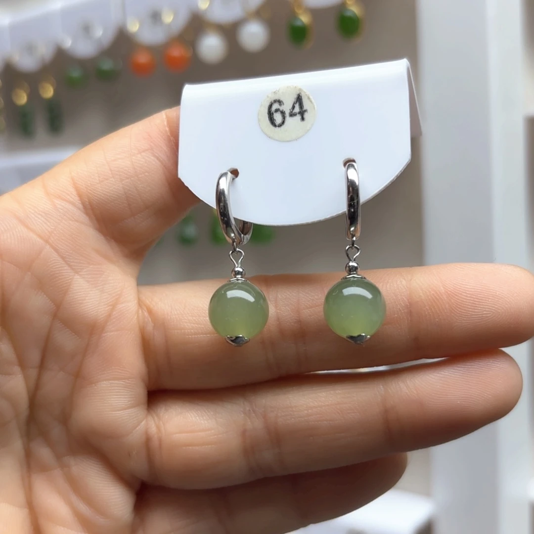 和田玉耳饰银S925镶嵌