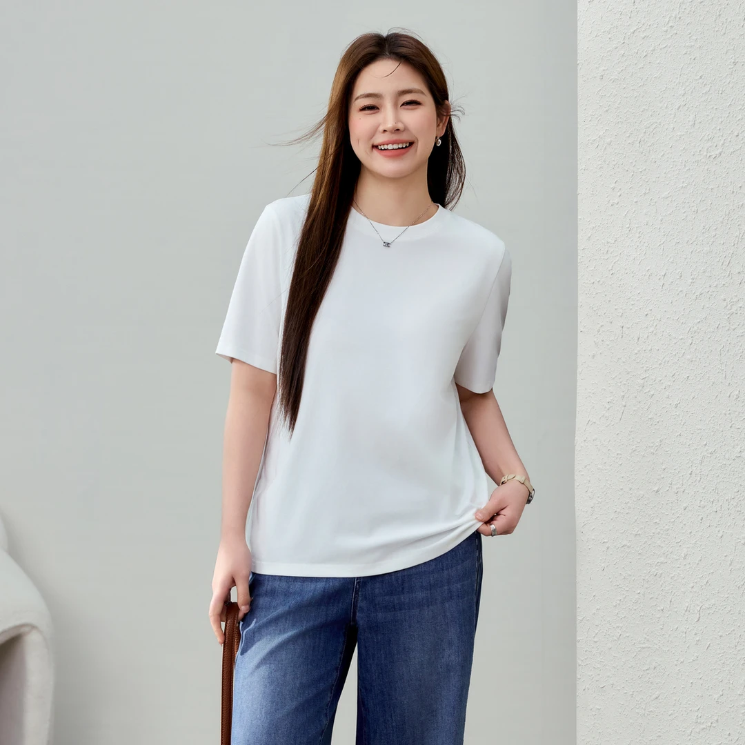 【纯色百搭T恤】纤莉秀大码女装宽松休闲显瘦遮肉上衣短袖QK0430
