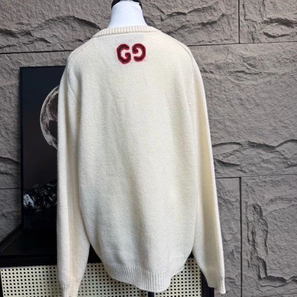 99新 GUCCI/古驰 胸围61衣长71XL码学院风V领针织衫M583毛衣上衣