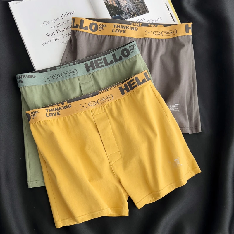 宽松男士内裤男舒适透气阿罗平角日系纯色简约居家休闲四角短裤衩