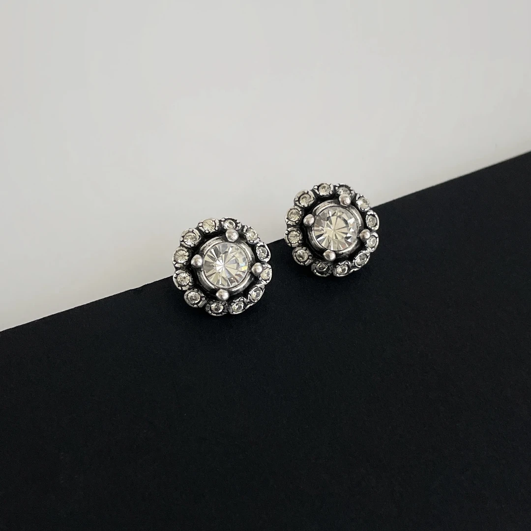 95新 DIOR/迪奥 中古太阳花水钻耳钉 6370