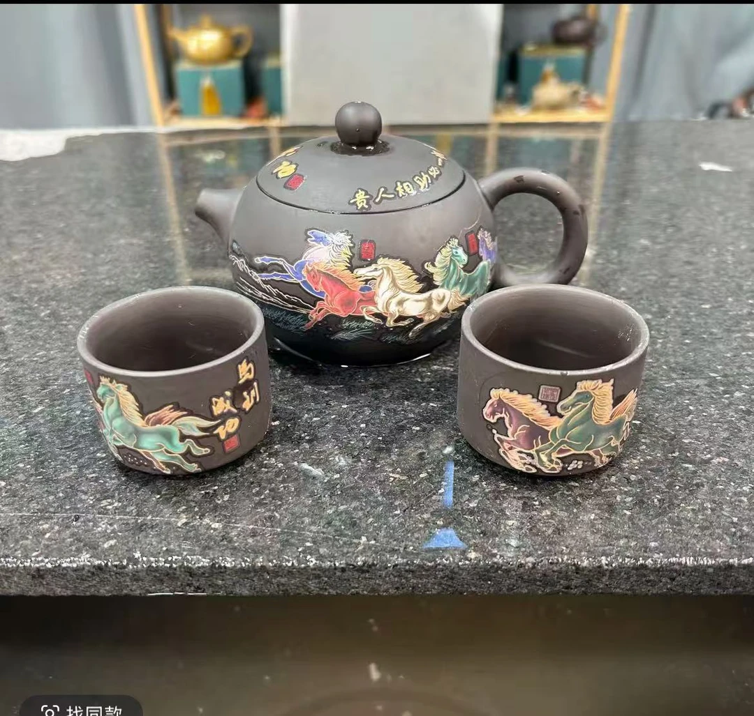 黄龙山原矿紫砂马到成功变色西施壶（1壶+2直筒杯）A