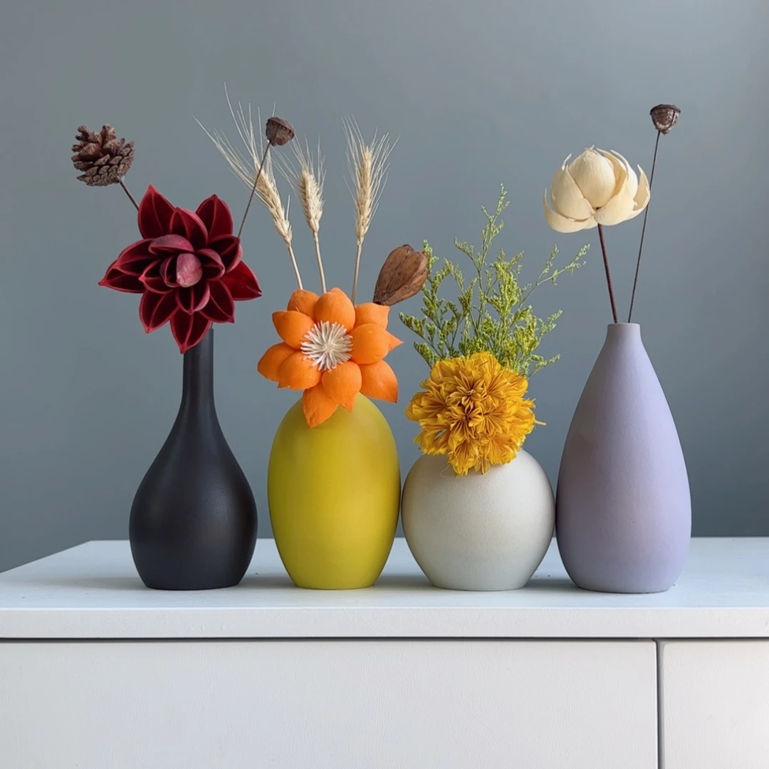 摆件陶瓷小花瓶摆件含花总高约20-30cm