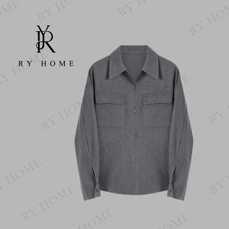 【容雨RYHOME】羊毛老钱风宽松时尚立领长袖衬衫253C1542