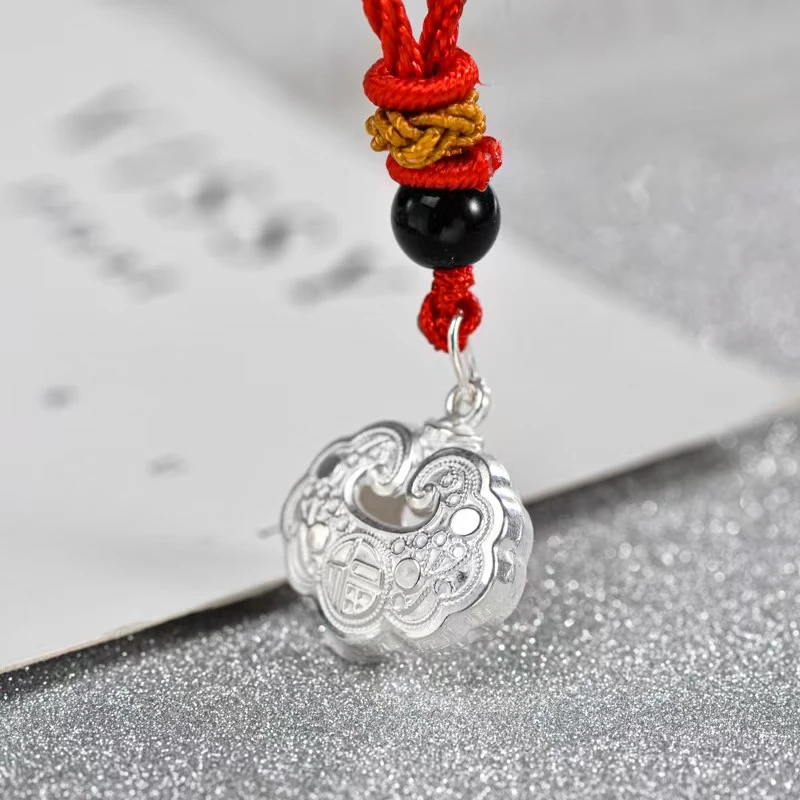 吊坠足银 999纯银福字长命锁镂空吊坠大人婴儿情侣中国风