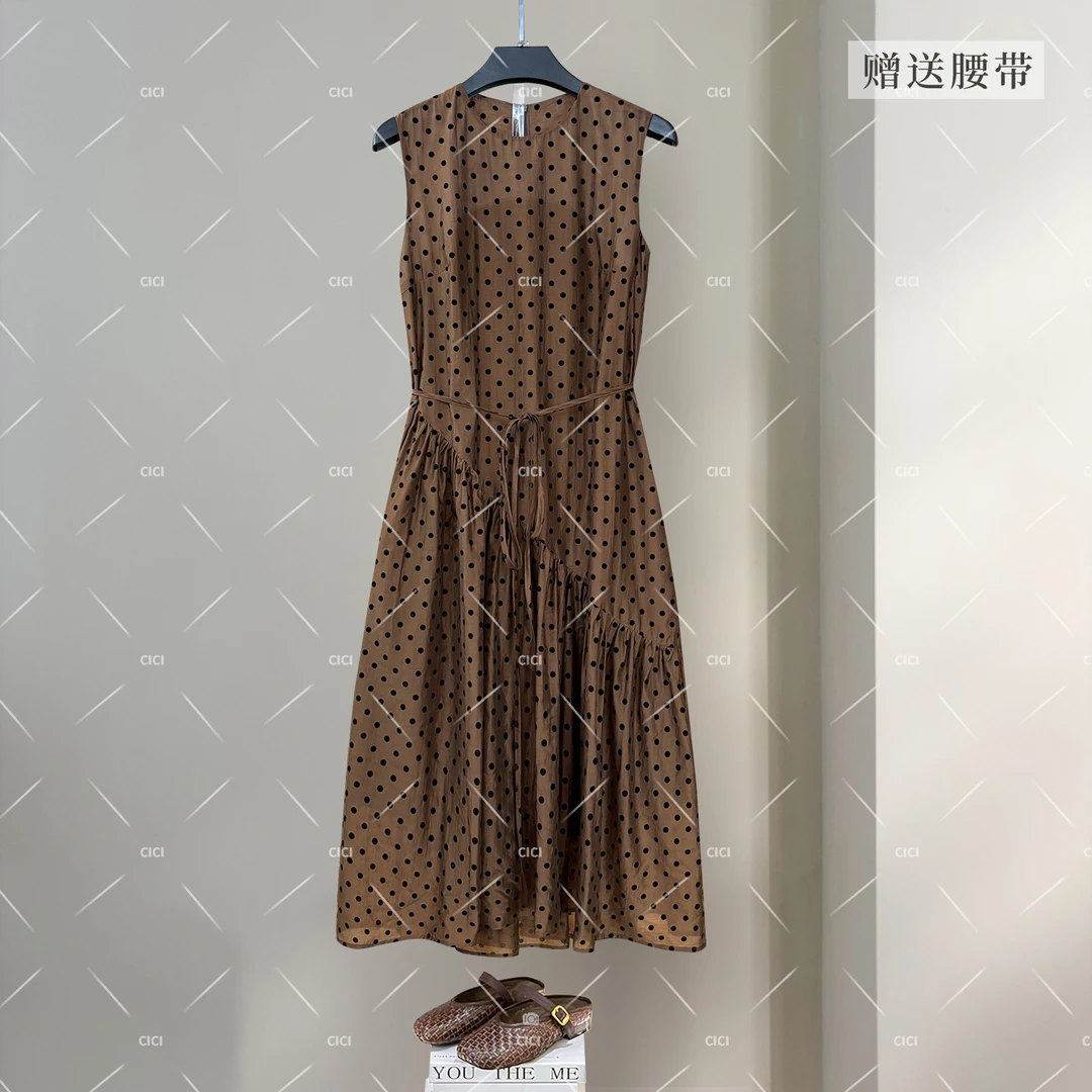 夏屿翩跹 通勤时尚设计宽松休闲波点天 丝棉无袖连衣裙KL-6000654
