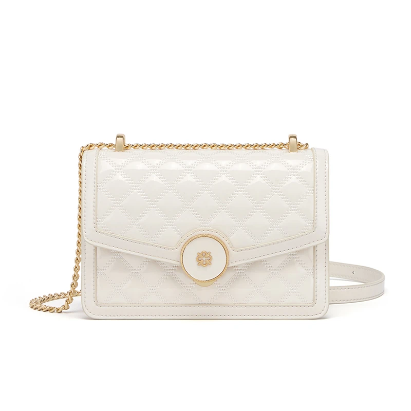 真皮牛皮网红潮流小香风气质白色时尚百搭女士小众单肩斜挎包2962