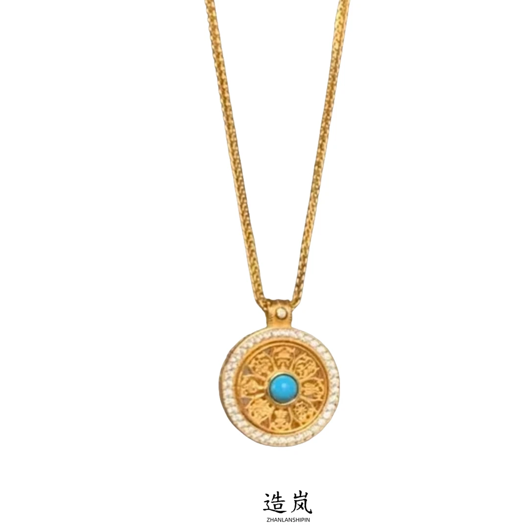 铜合金项链 爆款古法复古八宝罗盘吊坠项链百搭时尚锁骨链款饰品