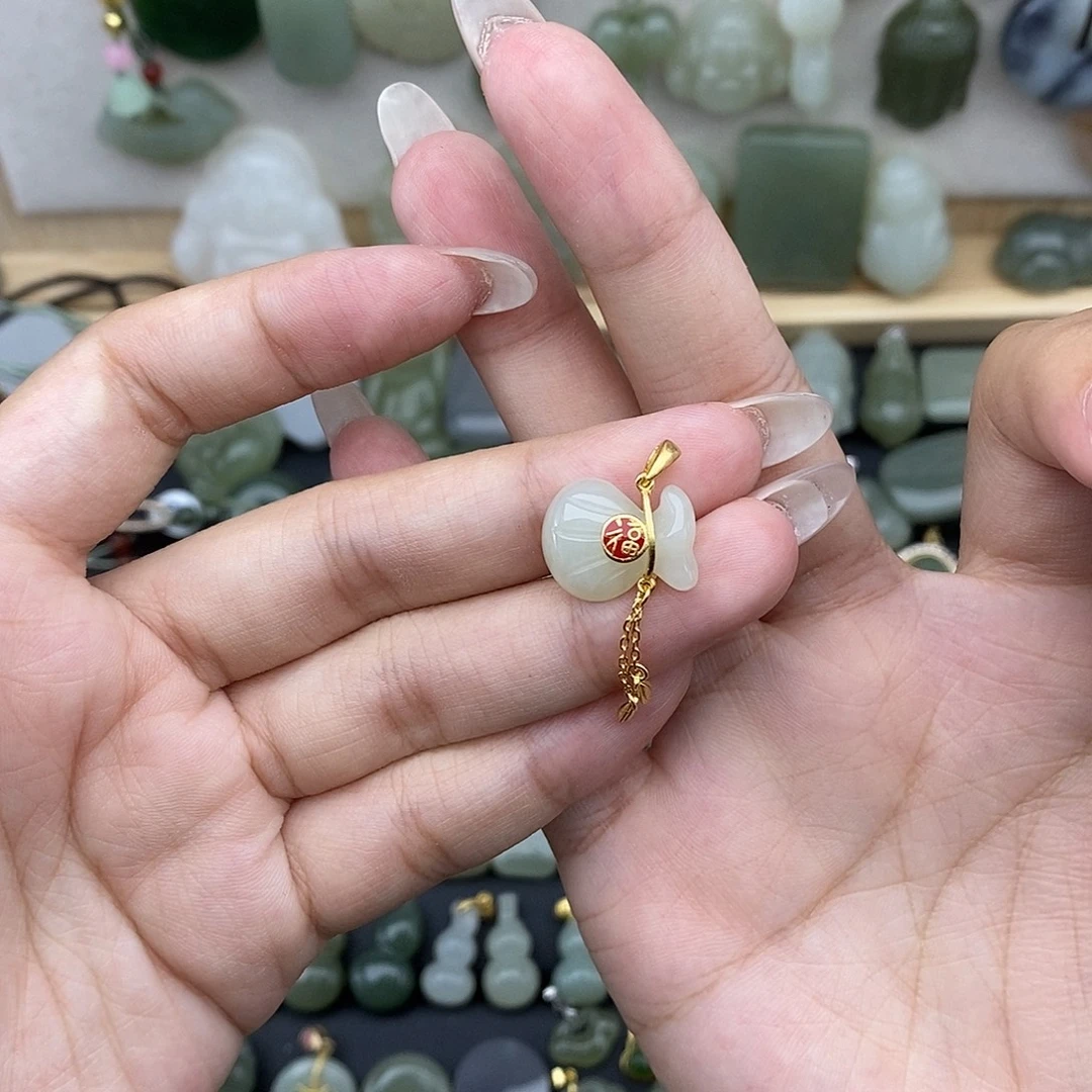 和田玉银S925镶嵌吊坠(不含链)