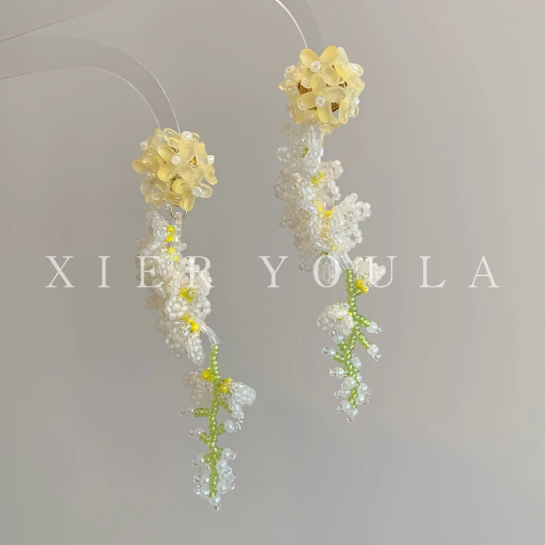 铜合金树脂耳饰 【喜儿ula】2-18-9春日氛围感清新流苏花朵耳环