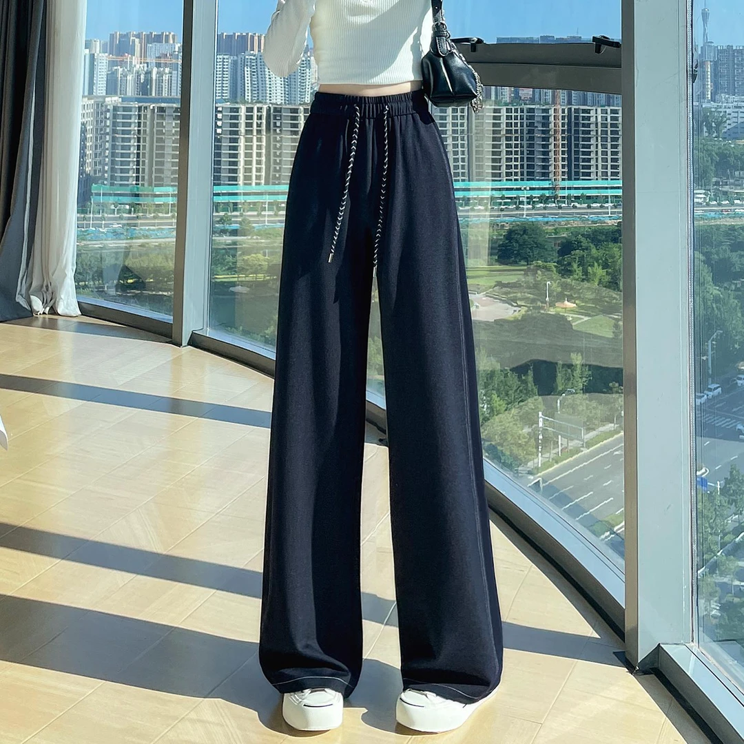 2025新款春秋高腰显瘦拖地裤子休闲裤宽松直筒窄版阔腿裤运动卫裤