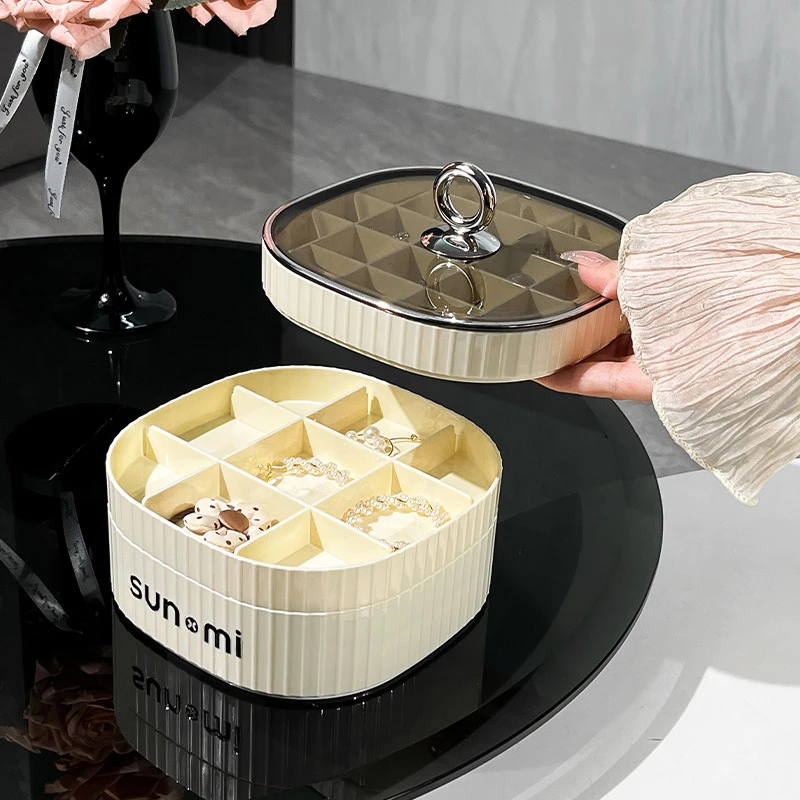 精美多层防氧化塑料耳钉收纳盒大容量韩版首饰盒琥珀色奶油白