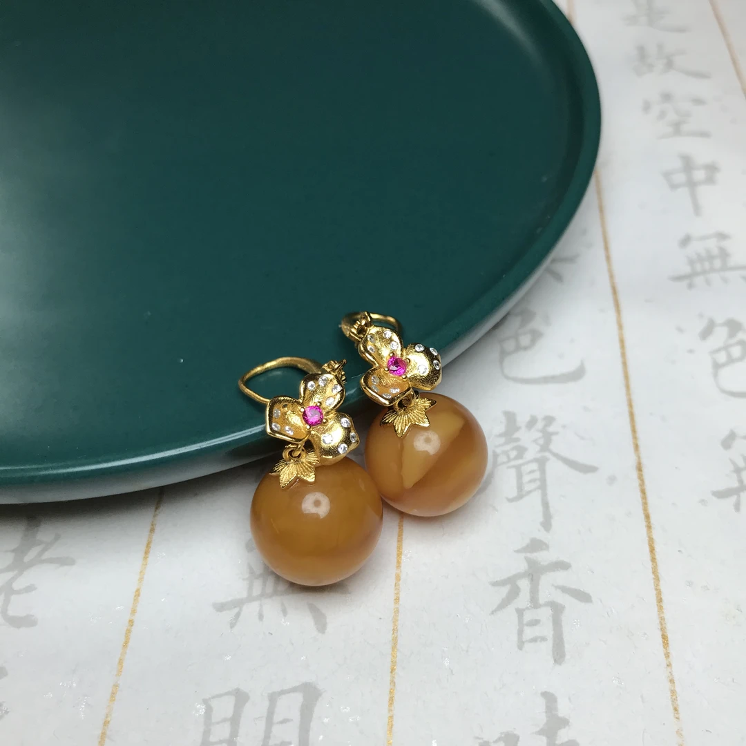 14mm花蜡荷叶耳环 YC0441050