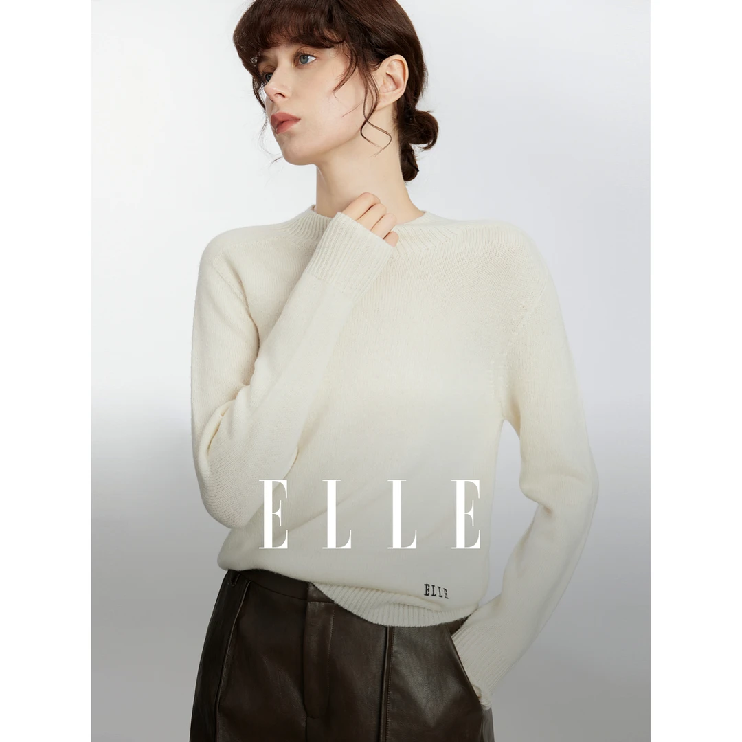 【100%绵羊毛】ELLE高领毛衣2024冬新无缝一体内搭EM40990&EM40988