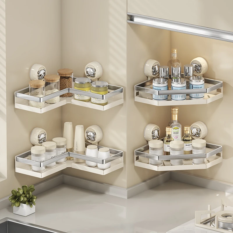 跨境新品吸盘三角架免打孔壁挂式调料置物架厕所卫生间浴室收纳架