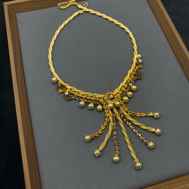 合金项链 LL 中古首饰 vintage ST.labre编织流苏项链