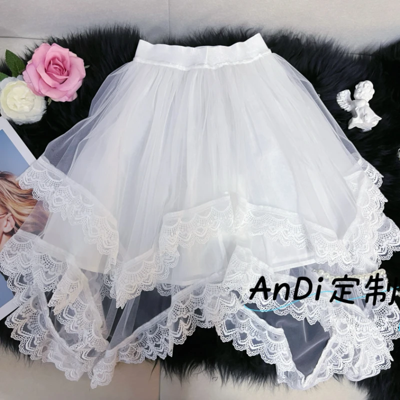 〖ANDI〗订制春季2025新款女童中大童花边刺绣网纱半身裙子3454